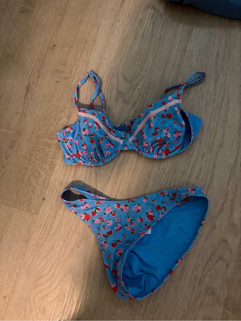 Target Blue Floral Underwire Bikini Set with Red and Pink Roses